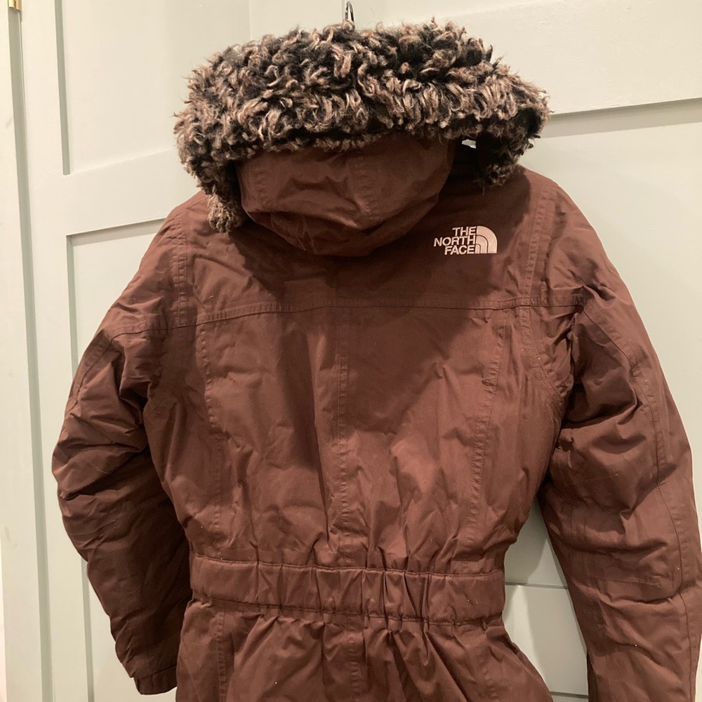 Y2K brown hooded belted north face ski jacket small women’s - Picture 1 of 8